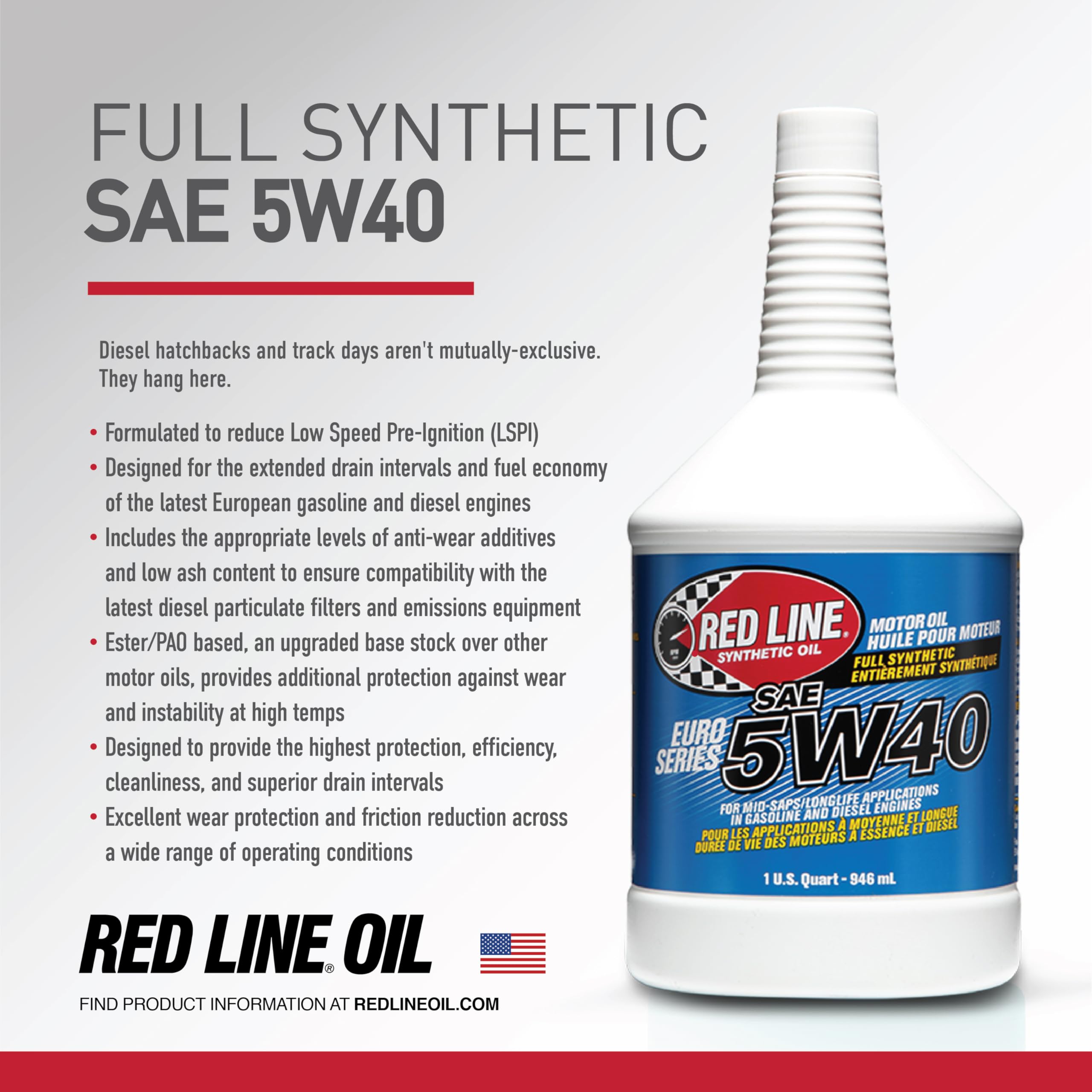 Amazon.com: Red Line 12404 SAE 5W40 Fully Synthetic Euro-Series